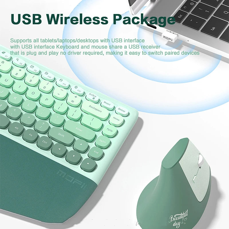MOFII Ergonomic 2.4G Wireless Split Keyboard mouse Combo with Wrist Rest 1600DPI Wireless Vertical Mouse for PC/Laptop/Desktop