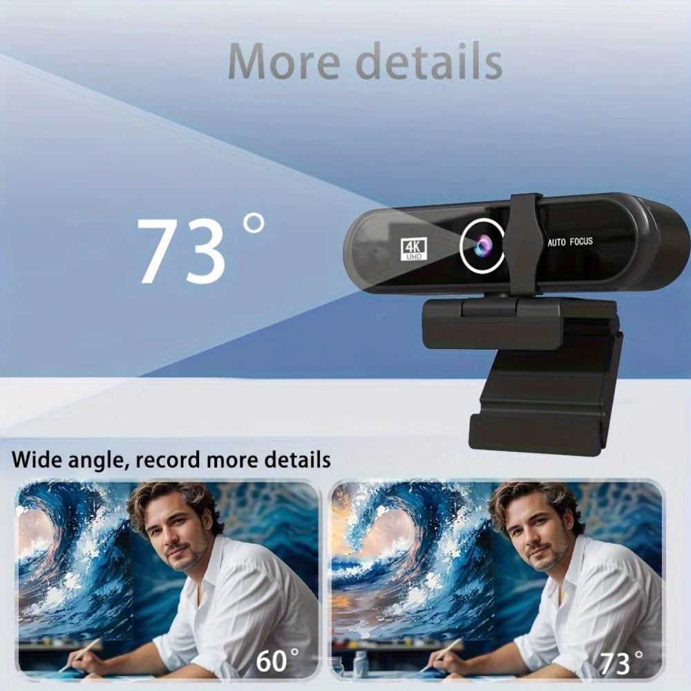 4K UHD Webcam, Auto Focus, Built-in Microphone, USB Camera, Desktop/laptop, Includes Tripod Mount,  Plug-and-Play