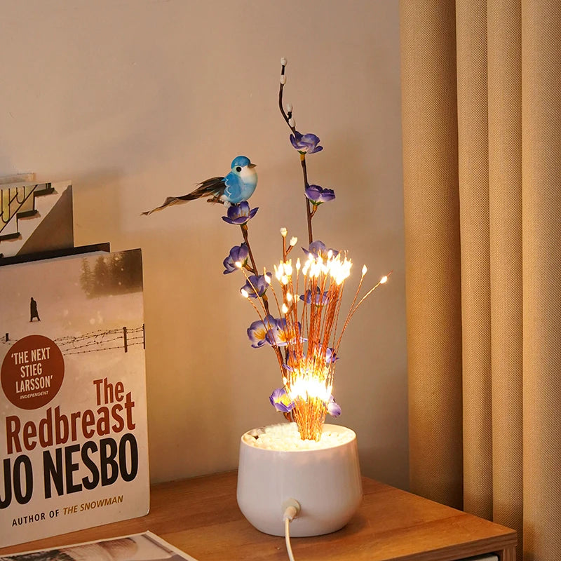 LED Flower and Bird Potted Lamp, Artificial Flower Table Lights, for Camping Gift Living Room Bedroom Mother Home Decor Lamp