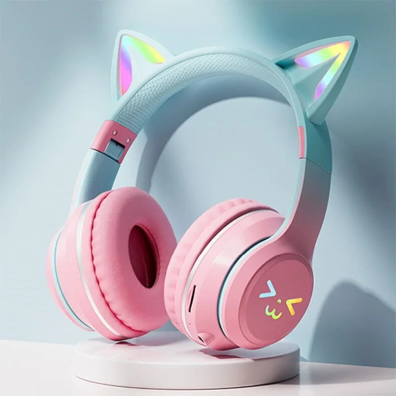Original Cat Ear Bluetooth Headsets Wireless Earphones RGB Glow With Cable Smartphone Sport Headset Gaming Headphones for Pc