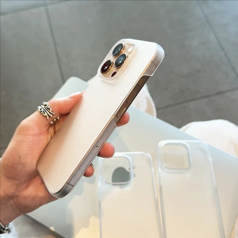 Half-Pack Case For iPhone 17 Air 16e 16 15 14 13 Pro Max Plus Mini Transparent Matte Back Cover Bezel-Less Shell Ultra Thin Slim
