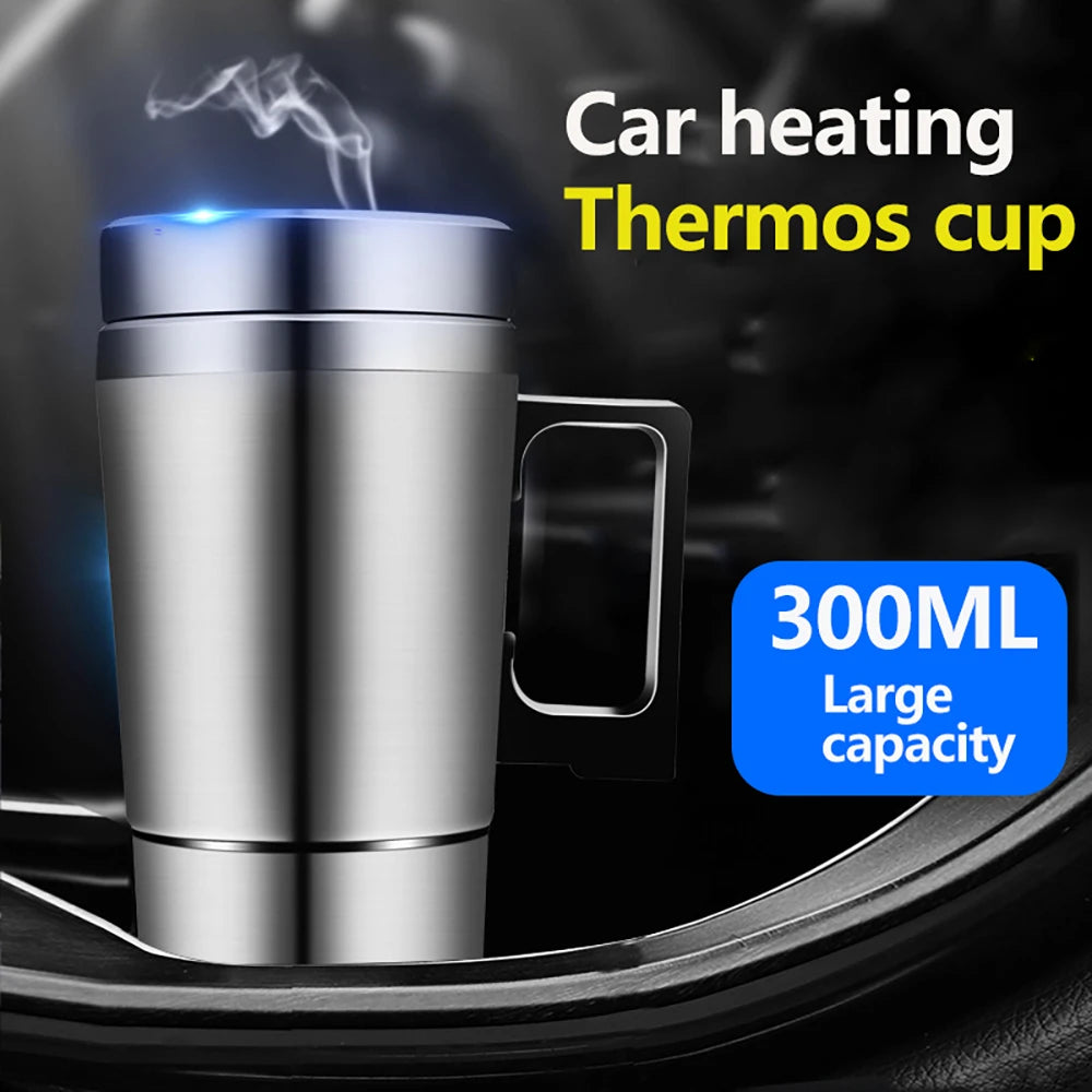 12V/24V Car Electric Heating Mug Water Heater Thermos Stainless Steel Heating Kettle Electric Heating Water Cup Car Water Heater