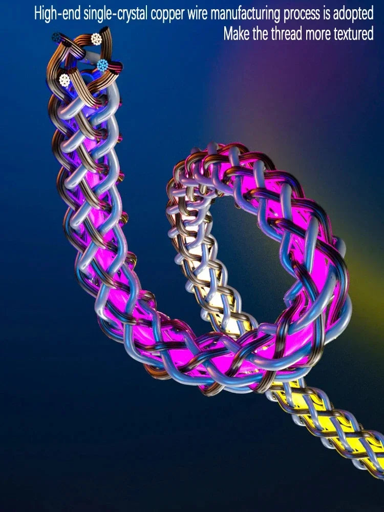 3 in 1 1.2M 6A Super Fast Charging Colorful Light Data Cable Drag Three RGB Breathing Gradient Car Charging Cable USB Universal
