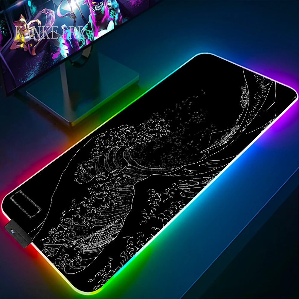 The Great Wave off Kanagawa RGB Gaming Mouse Pad Desk Mat LED Light Mousepad Artistic Computer Carpet With Backlit Mouse Pads
