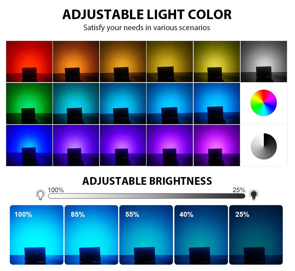 RGB LED Floodlight Remote Control 20W 30W 50W 100W 150W 200W Outdoor Spotlights AC220V Waterproof IP66  Outdoor Ambient Light