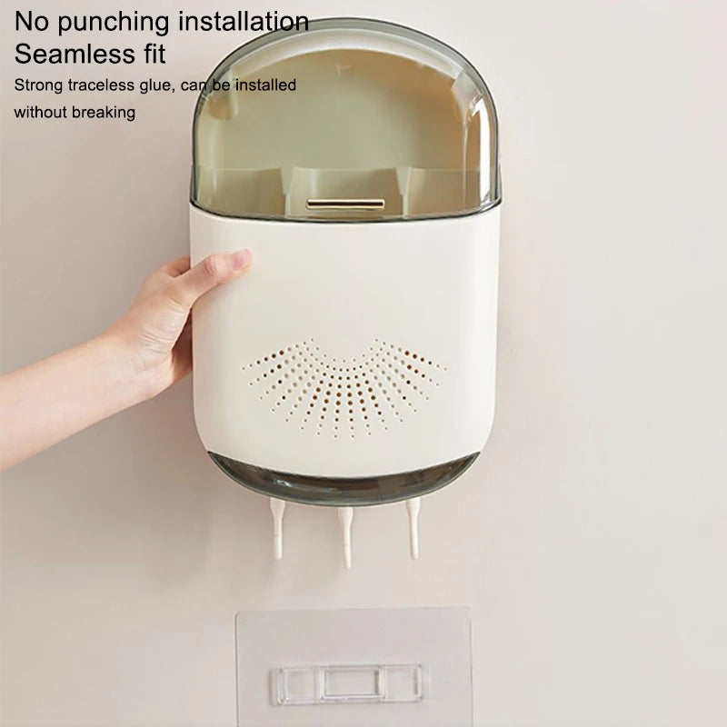 Kitchen Cutlery Storage Box Wall Mount Tableware Storage Holder with Lid Dustproof Spoon and Chopstick Organizer Drain Racks