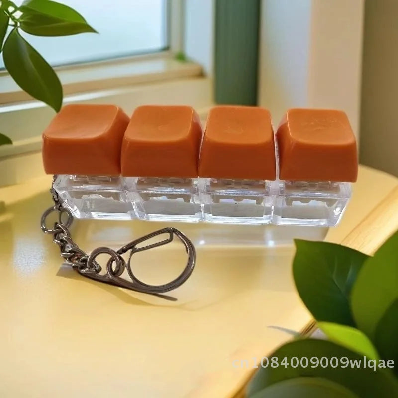 4-Key Mechanical Keyboard Keychain - Clicky Fidget Toy for Stress Relief, No Lights〔YY33〕