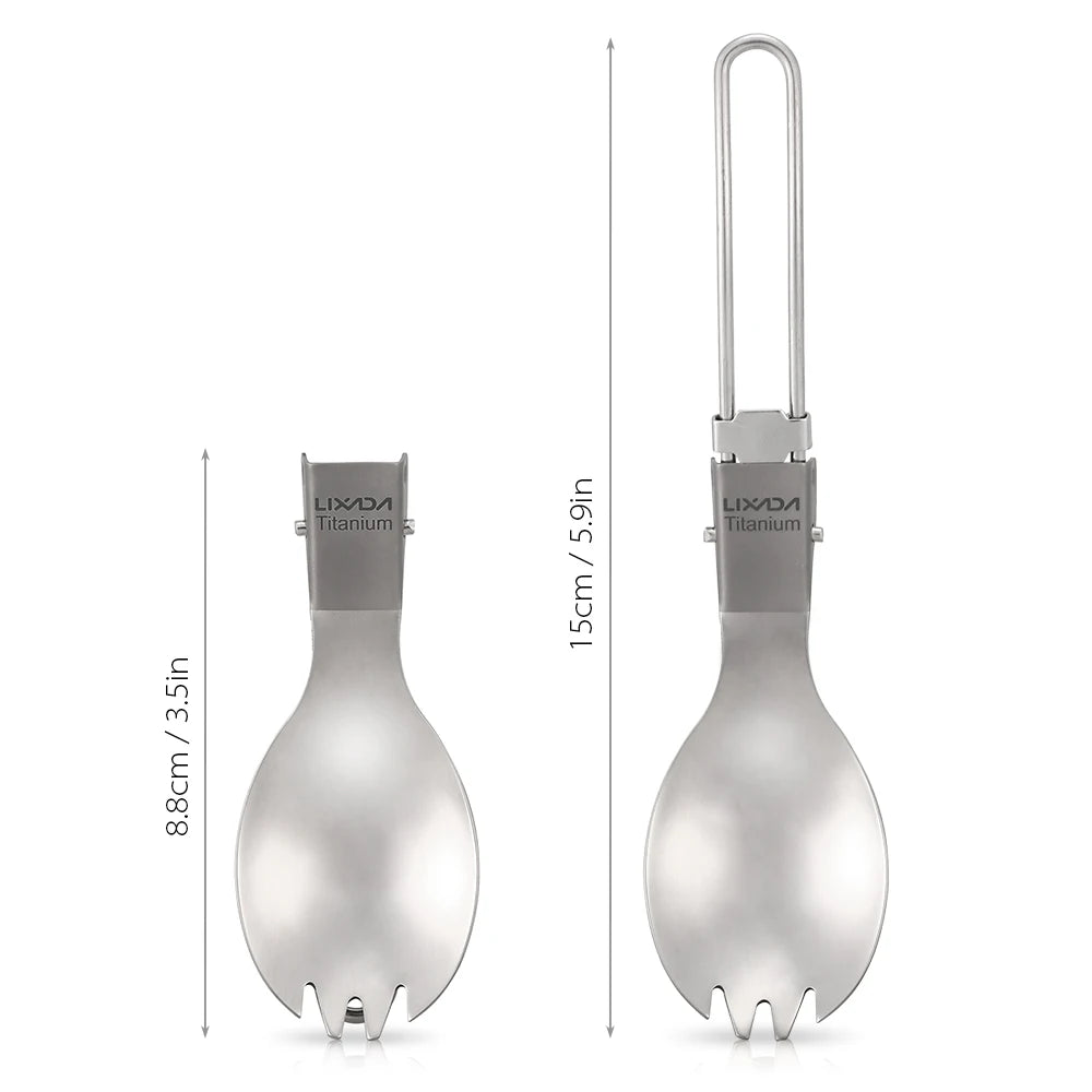 Lixada Camping Folding Titanium Spoon Spork Camping Tableware Picnic Spoon Outdoor Lightweight Tableware Hiking Camping