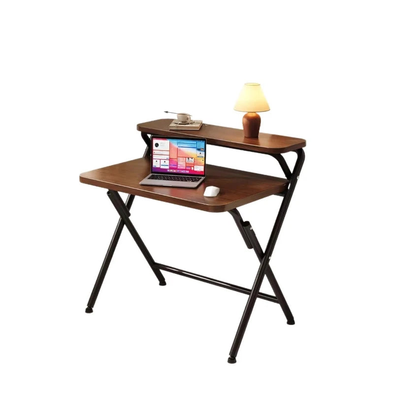 Foldable Computer Study Desk, Student Home Writing Desk, Small Apartment Simple Office Table,  Double-Layer  Functional Desk