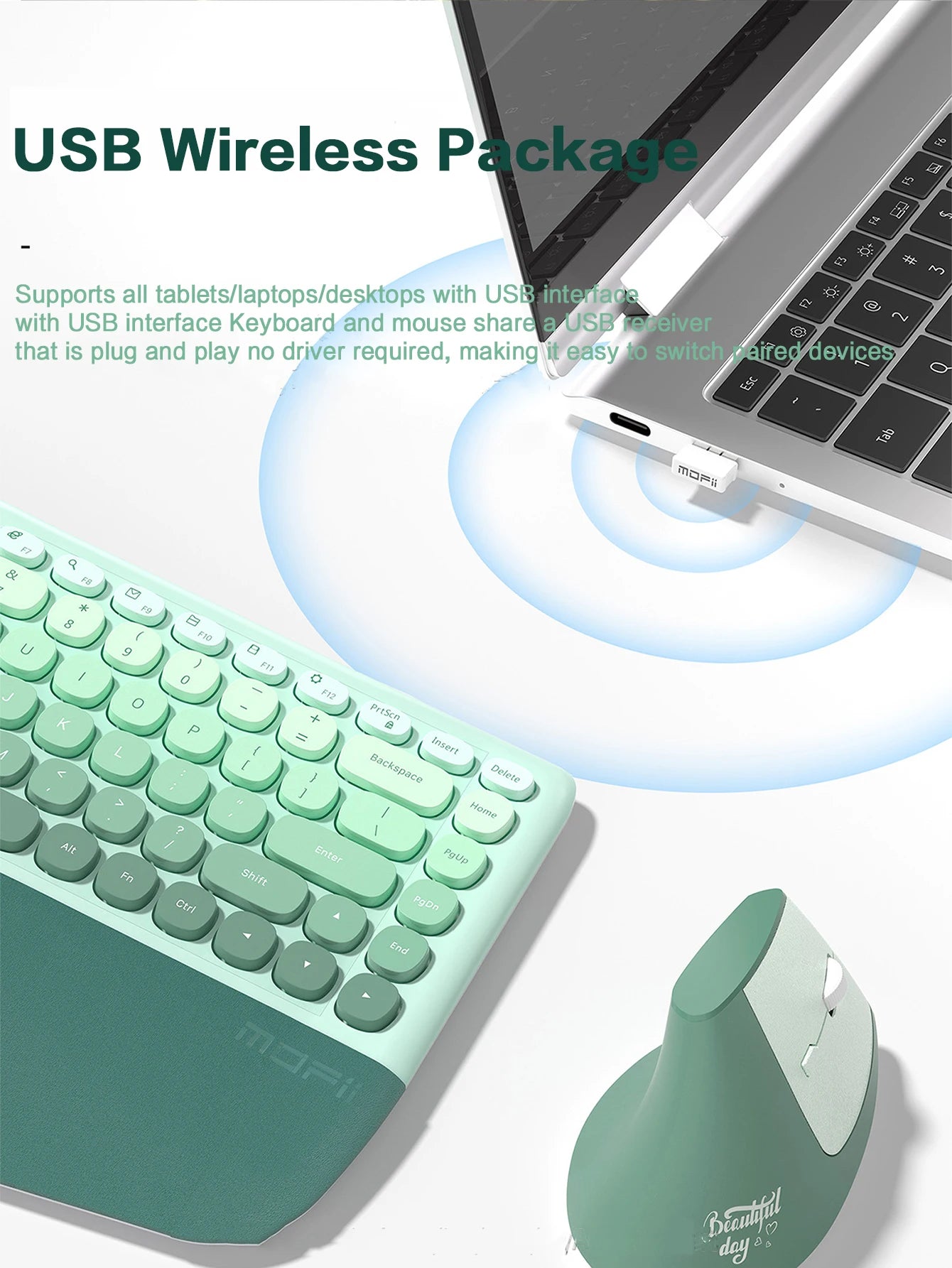 MOFII Ergonomic 2.4G Wireless Split Keyboard mouse Combo with Wrist Rest 1600DPI Wireless Vertical Mouse for PC/Laptop/Desktop