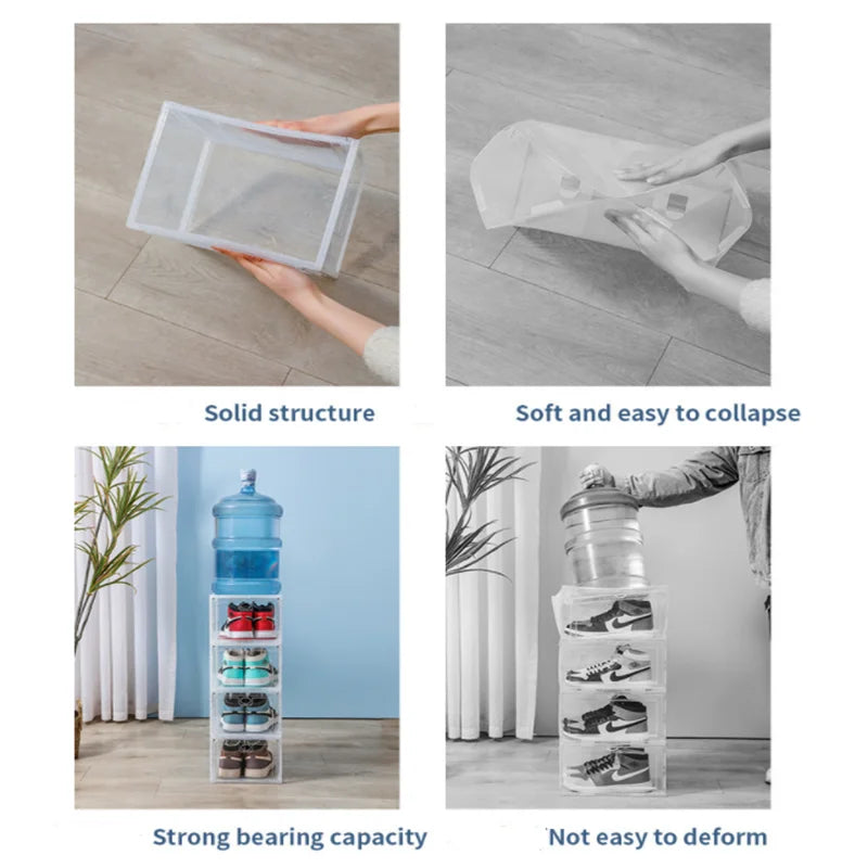 12Pack Clear Stackable Wall-Mounted Shoe Organizer Large Plastic Shoe Cabinet Dust-Proof Magnetic Door Boot & Hat Storage for Me