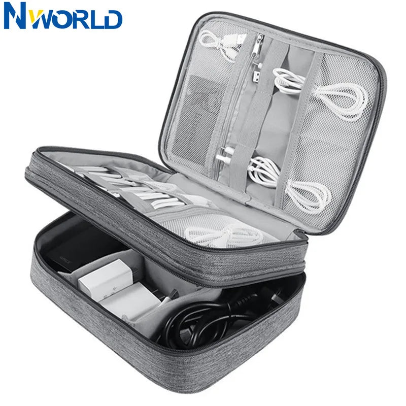 Cable Organizer Bag Travel Electronic Accessories Carrying Case Bag Three-Layer for iPad Mini Kindle Hard Drives USB Charger