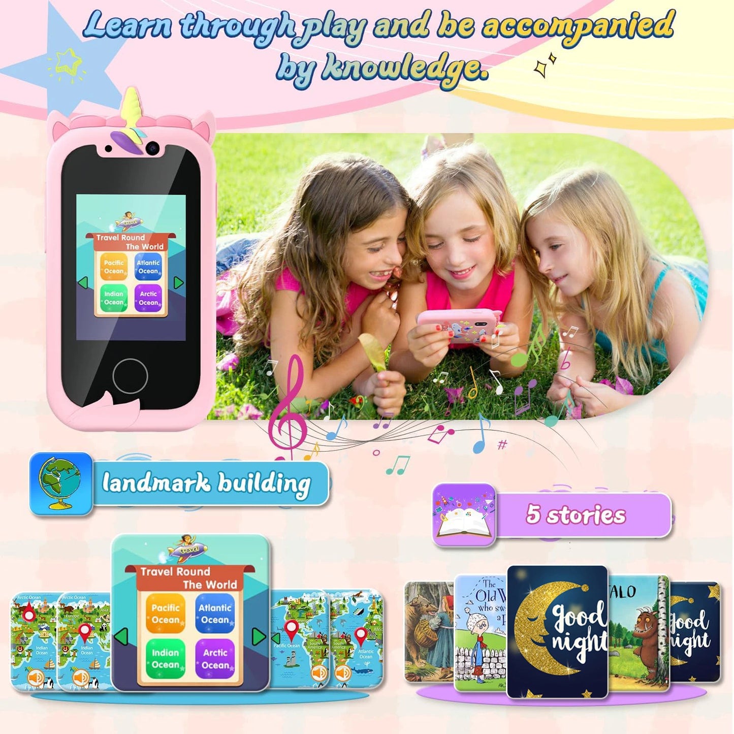 Kids Smart Phone Camera Toys Touchscreen Learning Toy for 3-12 Year Old Boys Girls Phone MP3 Player Christmas Birthday Gifts