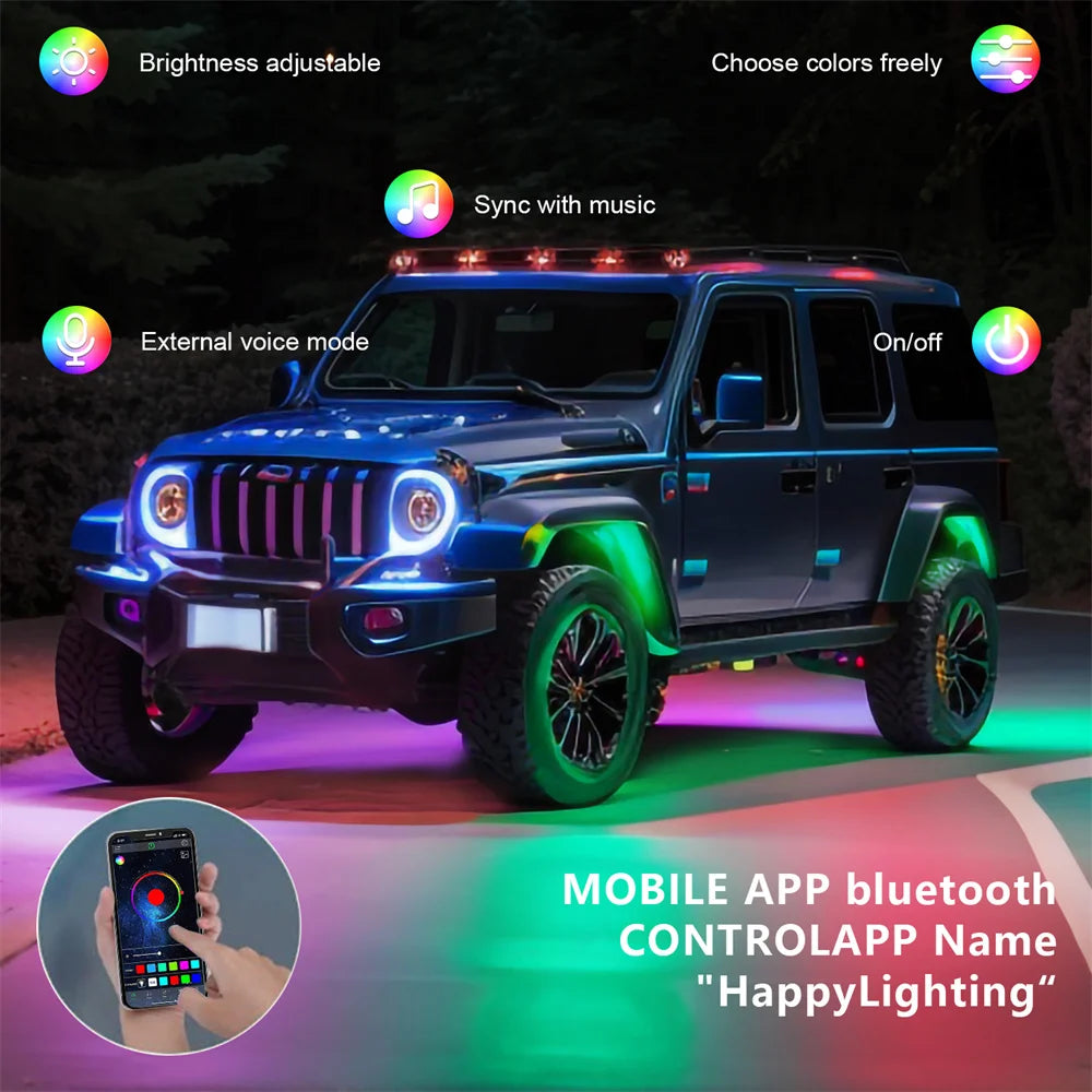 Latest Version Car Undergolw Light 4 in 1 RGB LED Rock Lamp Atmosphere Lights Cars Chassis Ambient Lighting APP Control