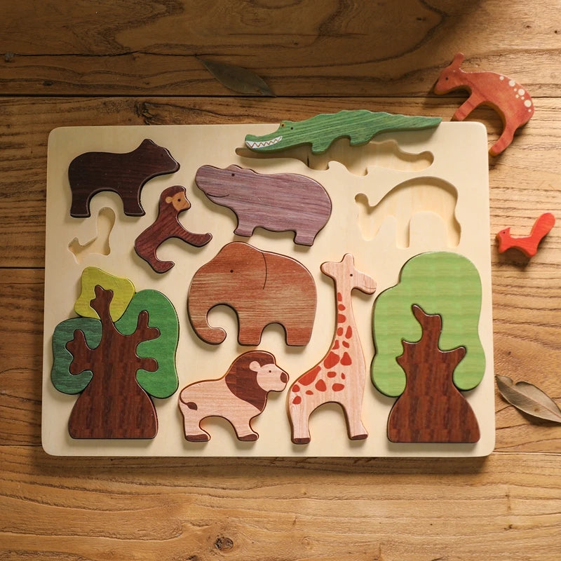 Baby Toys 3d Wooden Puzzle Forest Animals Jigsaw Puzzle Board Early Educational Montessori Wooden Toys for Children Gifts