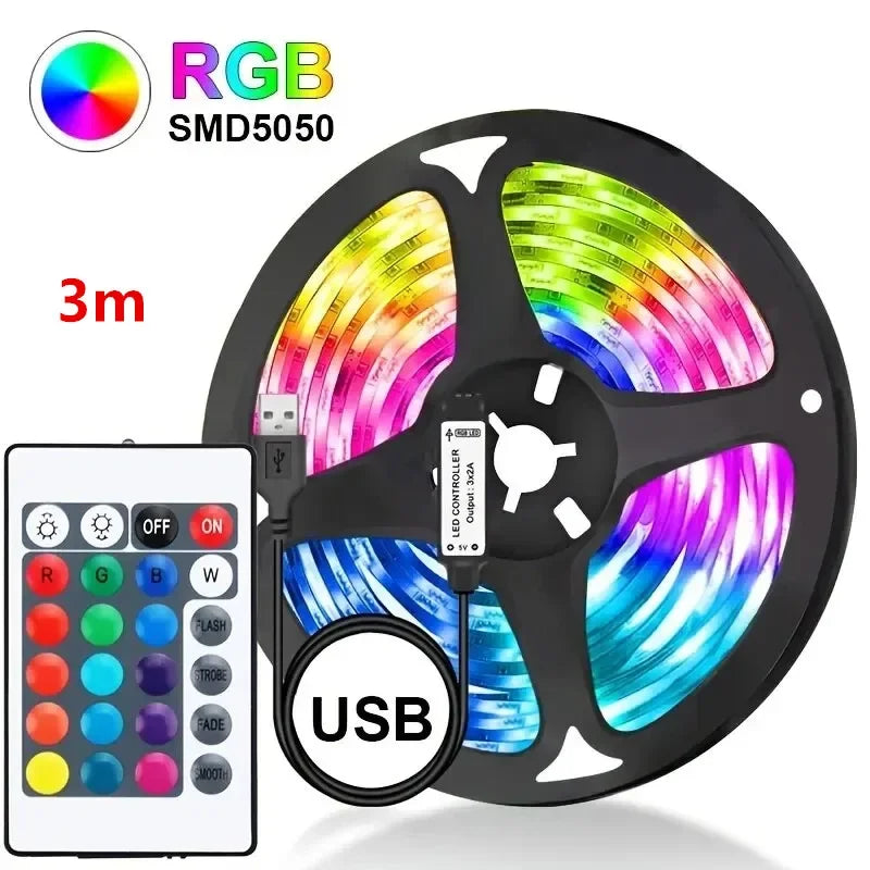 Gaming RGB LED Light Strip USB 5V 5050 Music Sync Flexible Tape Christmas Lights Remote & APP Control for Desk Room Decorations