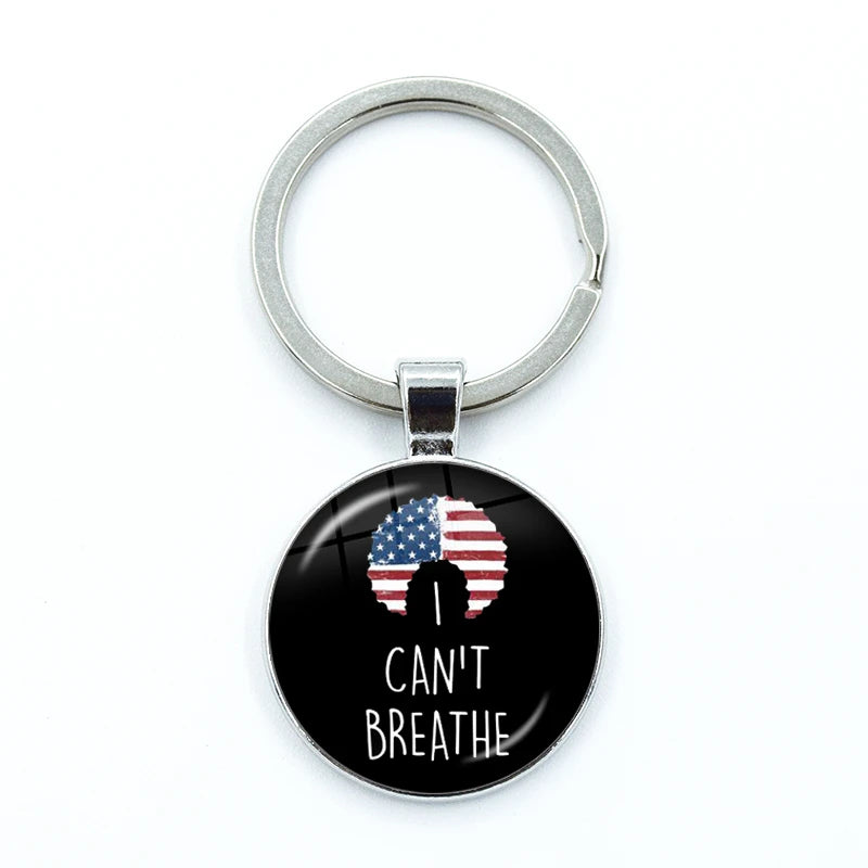 I CAN'T BREATHE George Floyd Keychain American Protest Black Lives Matter Glass KeyRing Bag Car Key Chain Holder Charms Jewelry