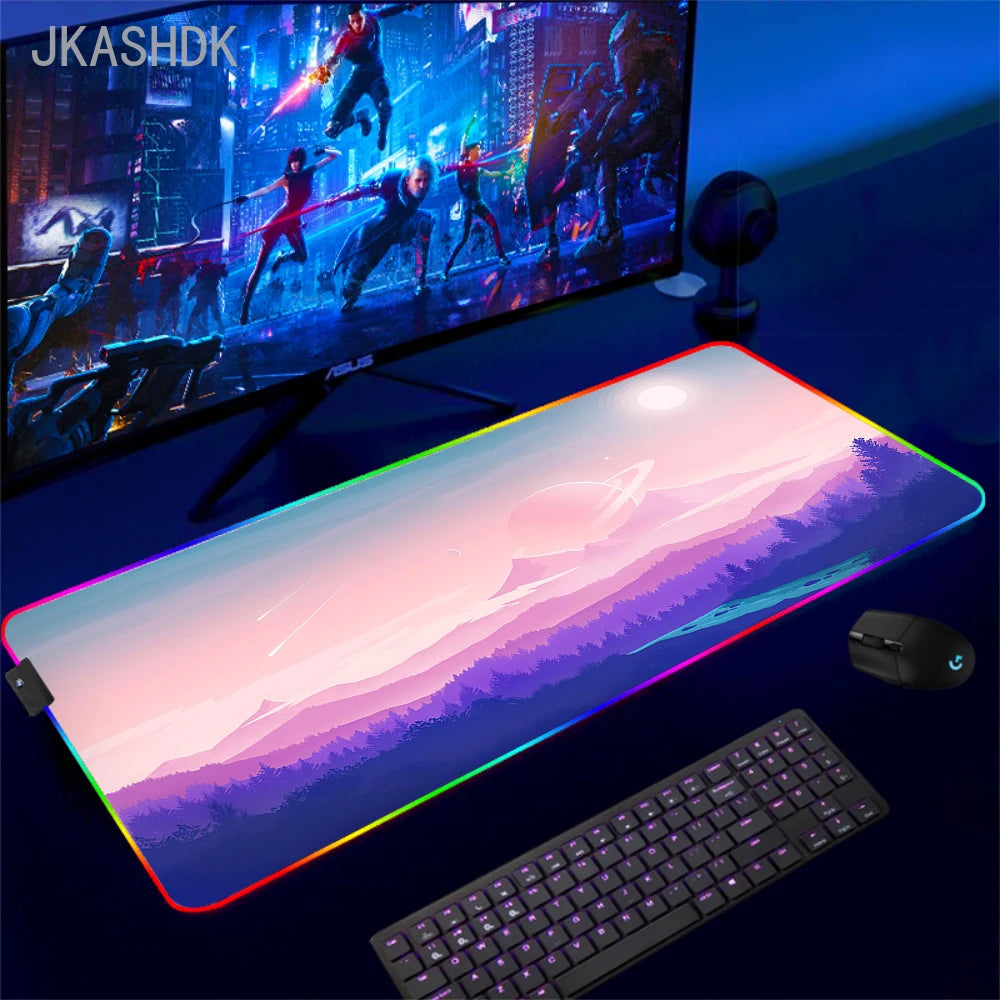 Gaming Cool Mouse Pad with Backlight Mouse Carpet Huge Rugs Rgb Mat 50x100cm Rubber Mat Landscape Led Pc Gamer Speed Desk Mats