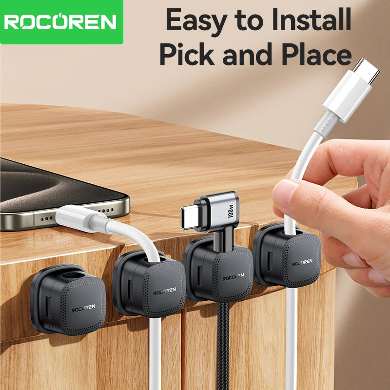 Rocoren Magnetic Cable Organizer Smooth Adjustable Cable Holder Under Desk 6PCS Stable Cable Management Wire Keeper Cable Clips