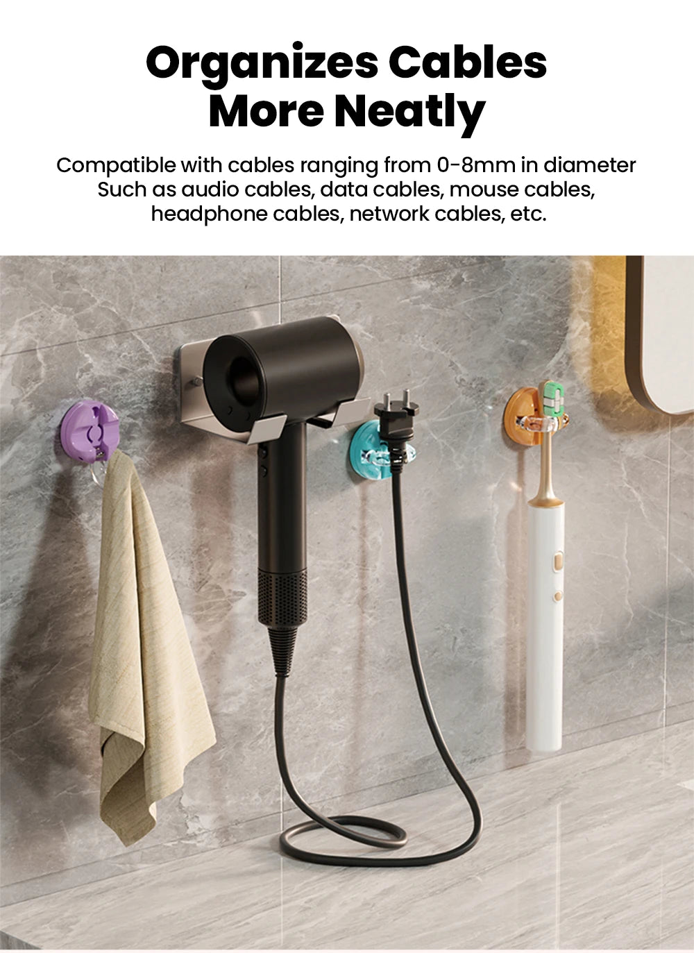 Magnetic Clip Cable Organizer Hook Smooth Adjustable Acrylic Universal Winder Under Desk Management Wire Keeper Cable