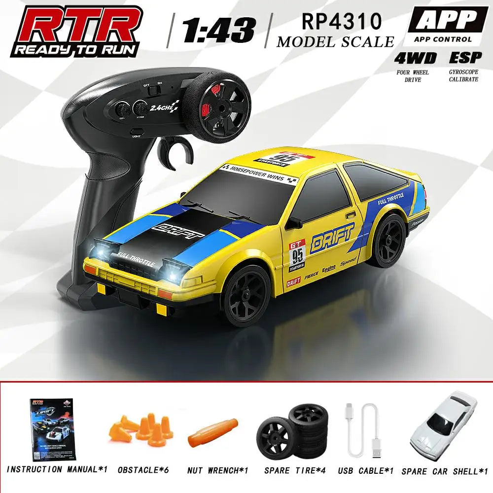 1/43 HB-RP43 RC Drift Car with DIY White Body Shell & Extra Tires 2.4G 4WD ESP Gyro Stabilization Full Proportional Control Car