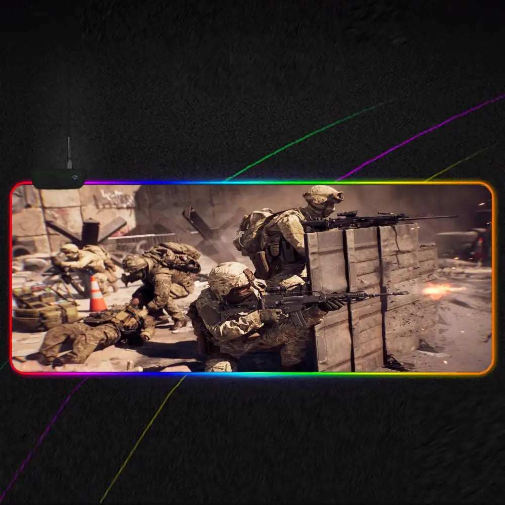Cool Battlefield 6 Mouse Pad RGB Gaming Mouse Pad XXL, Extended Surface, Non-Slip, Smooth, LED Lights, Perfect Desk Mat