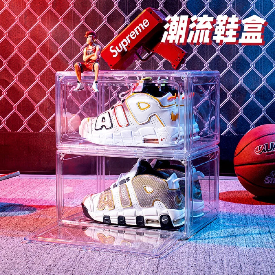 New Thickened transparent acrylic shoe box with magnetic flip cover dustproof shoe storage box multi-layer stackable combination