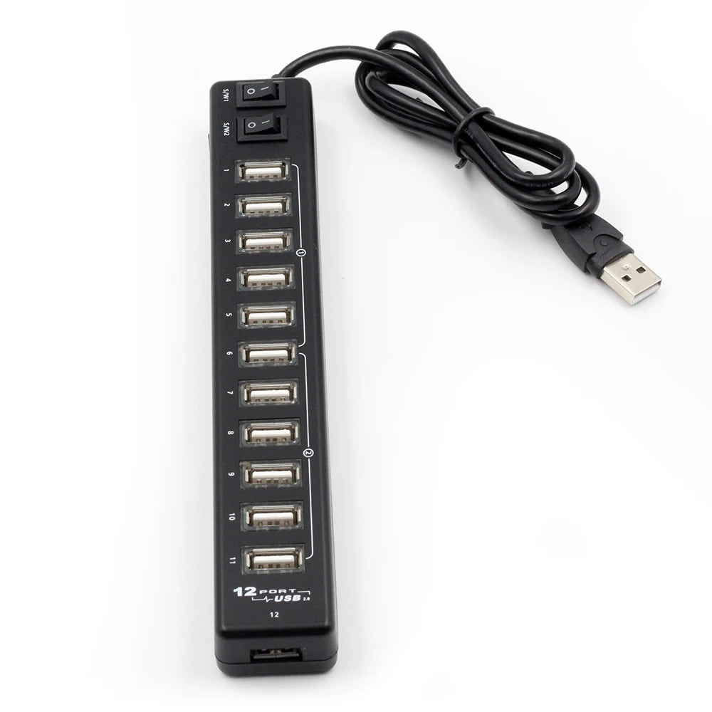 High Quality USB Hub 12 Ports USB 2.0 Hub Multi Usb Splitter Switch with EU / US Power Adapter for printers speakers MP3 player