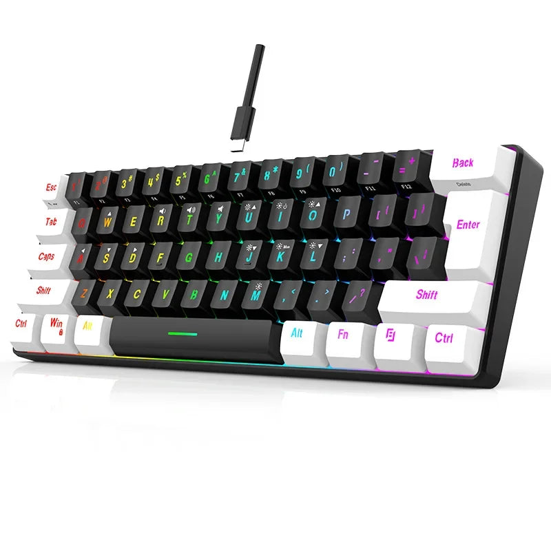 Wired Black & White 61-key Mini RGB Backlit Gaming Keyboard with Mechanical Feel Portable and Compact for Business & Office Use