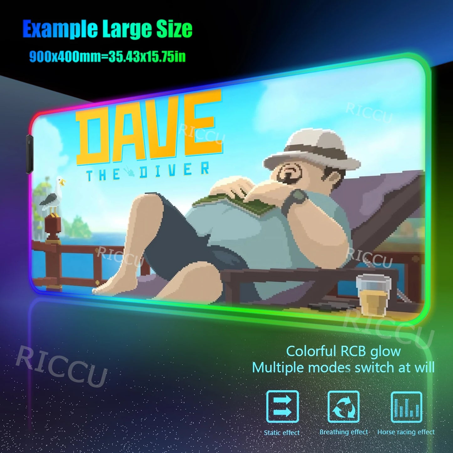 RGB PC Popular games Daves the Diver Mouse Pad XXL Computer esports Accessories Large Keyboard Laptop Table mat LED Gamer Gaming