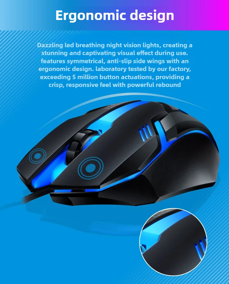 Gamer Keyboard And Mouse Combo Set RGB LED 104-Key Wired Gaming Keyboard Mouse Set for Notebook Laptop Desktop PC Tablet