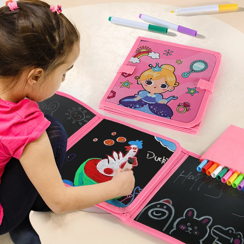Foldable Chalkboard Book Children's Drawing Board Capable Of Repeatedly Scrubbing Drawing Writing Books (With 12 Watercolor Pen)