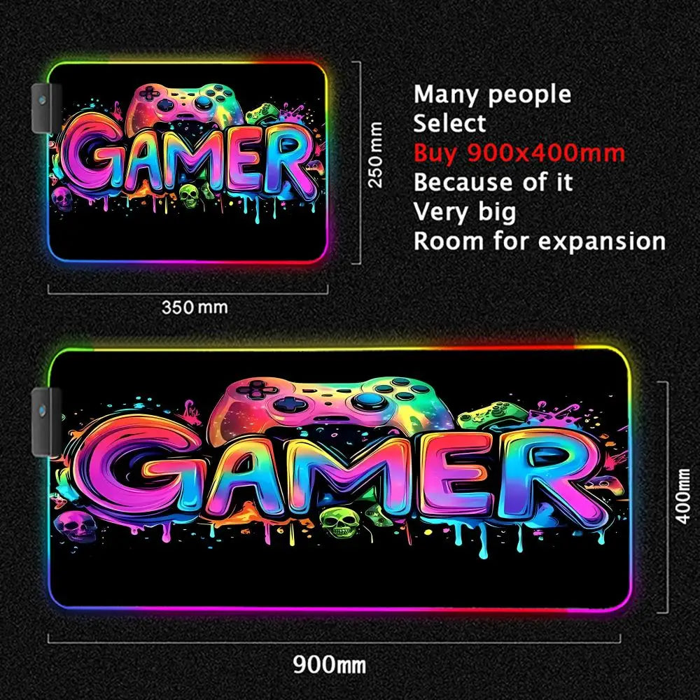 Gamepad pattern Mouse Pad XXL RGB Gaming MousePad HD Gamer Accessories Large LED Light MousePads PC Computer Carpet With Backlit