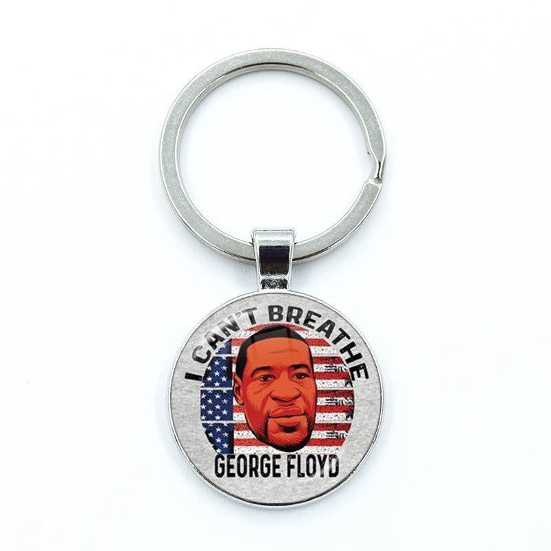 I CAN'T BREATHE George Floyd Keychain American Protest Black Lives Matter Glass KeyRing Bag Car Key Chain Holder Charms Jewelry