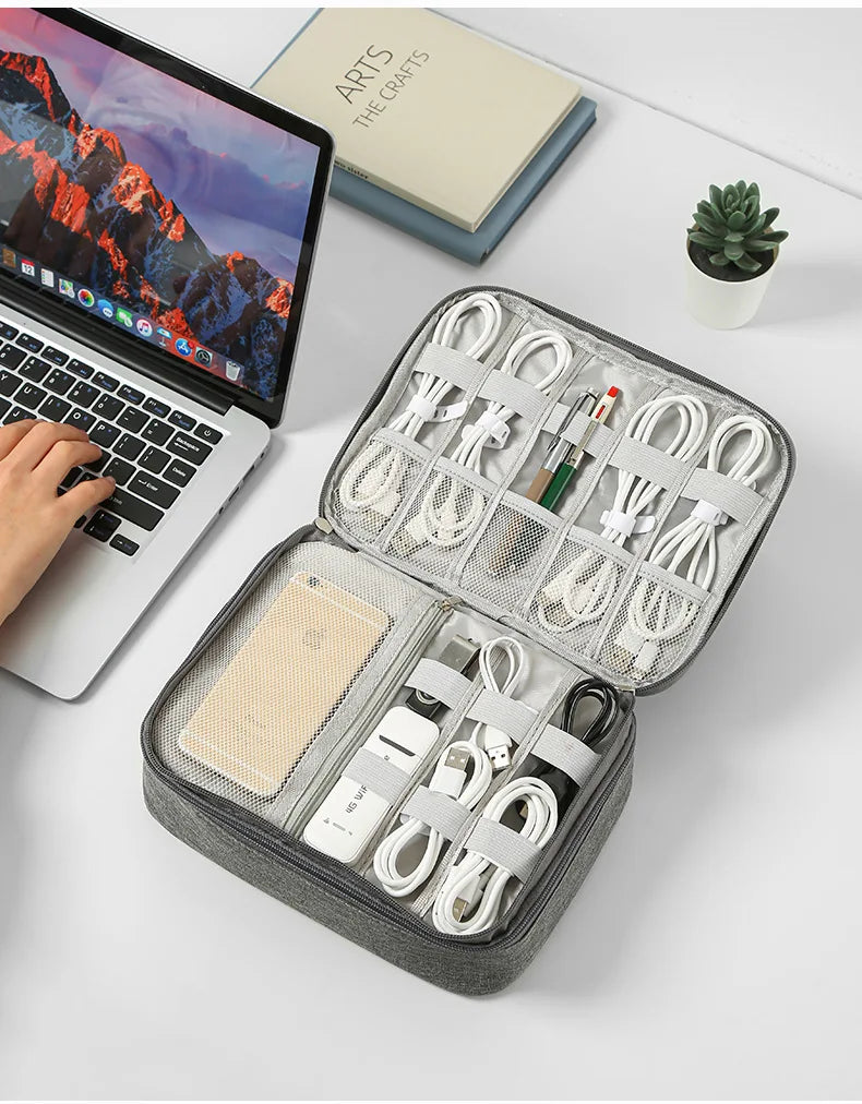 Cable Organizer Bag Travel Electronic Accessories Carrying Case Bag Three-Layer for iPad Mini Kindle Hard Drives USB Charger