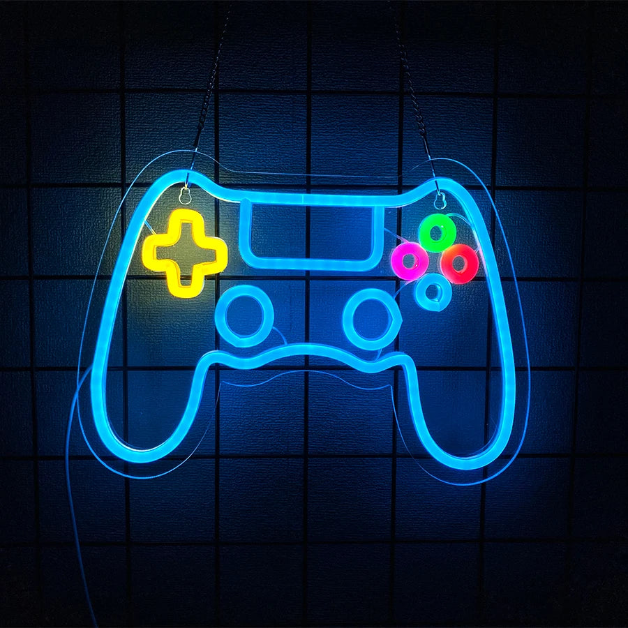 Game Zone Neon Sign, Gamepad Shaped LED Neon Sign for Gamer Room Decor, Game On Neon Sign for Boys Home Decor, 5V USB Powered