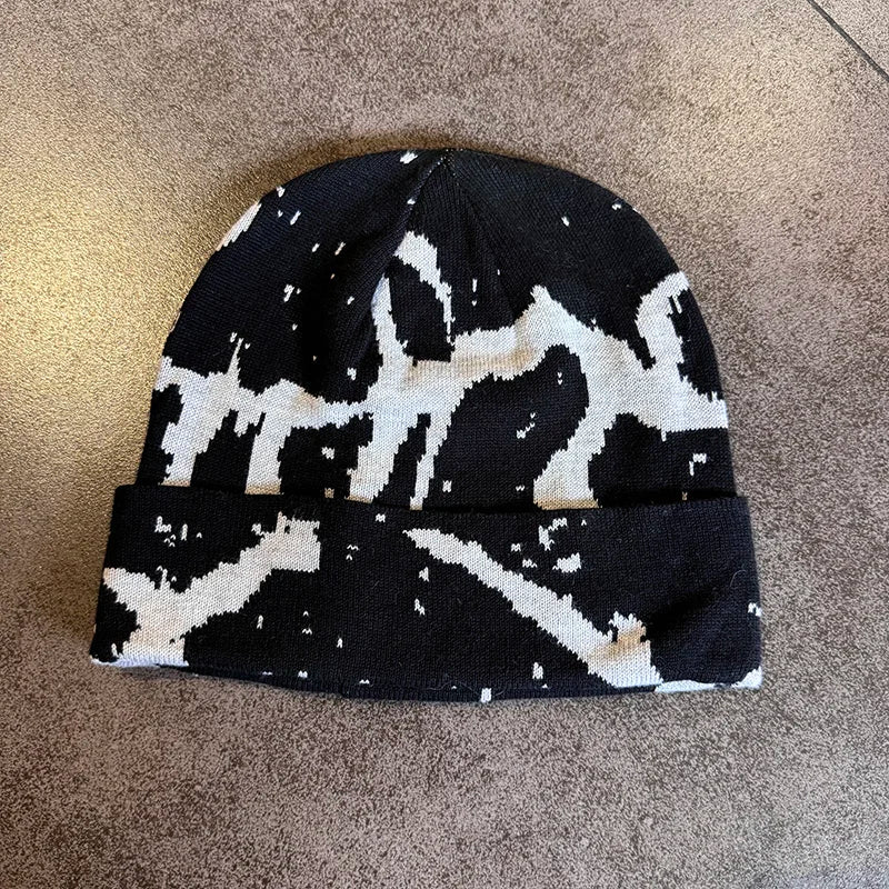 Thiened Cotton Knitted Hat Street Sle Hip Hop Pattern ex Autumn Winter Warm Cap Spring Summer Travel Versatile Cap
