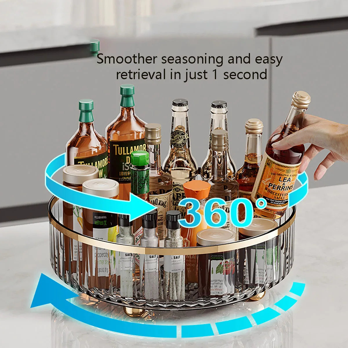 Rotating Tray Spice Rack Pantry Cabinet Turntable With Base Storage Bin Kitchen Organizer For Seasoning Cosmetic Storage Box