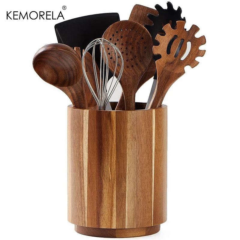 360°Rotatable Kitchenware Storage Rack Wooden Chopsticks Storage Holders Cutlery Knife And Fork  Storage Box Kitchen Accessories
