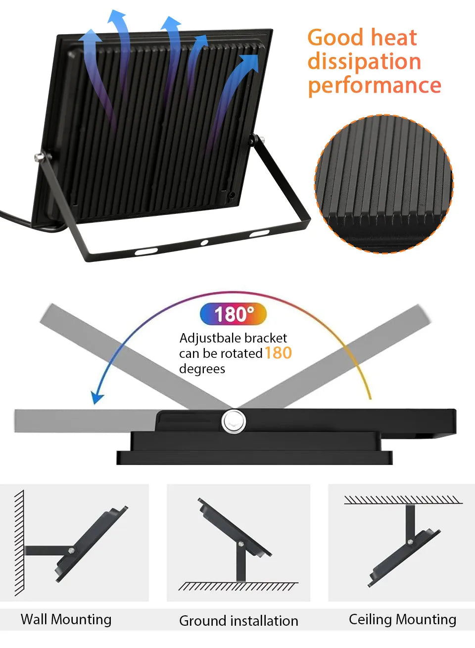 RGB LED Floodlight Remote Control 20W 30W 50W 100W 150W 200W Outdoor Spotlights AC220V Waterproof IP66  Outdoor Ambient Light