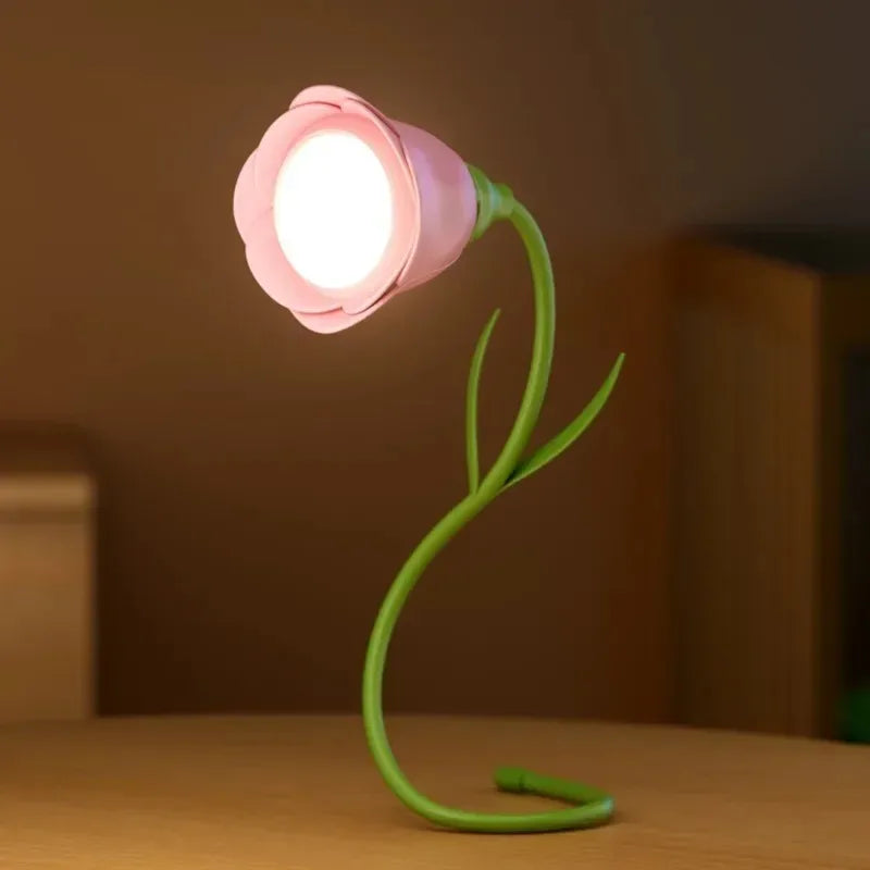 Rose Gift Light Flower Lamp 360° Flexible Portable USB Rechargeable Night Light Red Pink Rose Dimmable Adjustable Bed Light