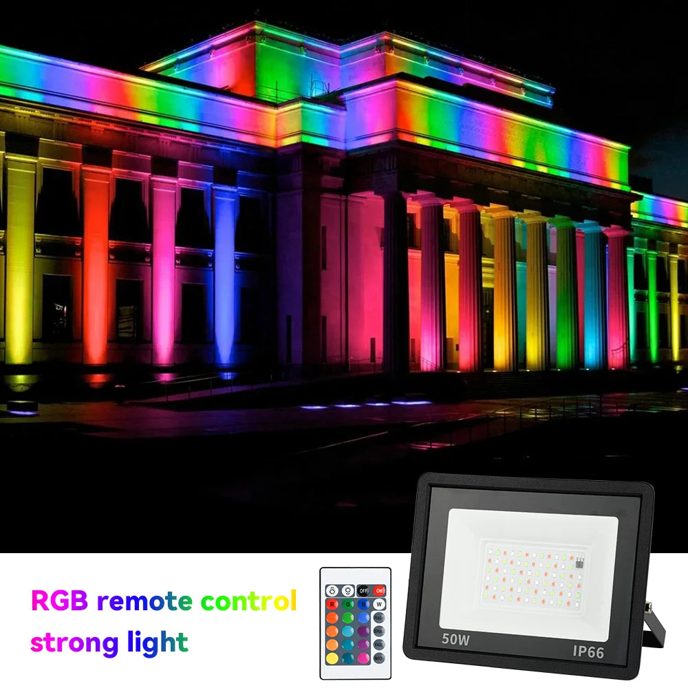 RGB Flood Light 100W 50W 30W 20W 10W RGB Reflector IP66 Waterproof LED Spotlight 220V Projector Lamp Outdoor Garden Lighting