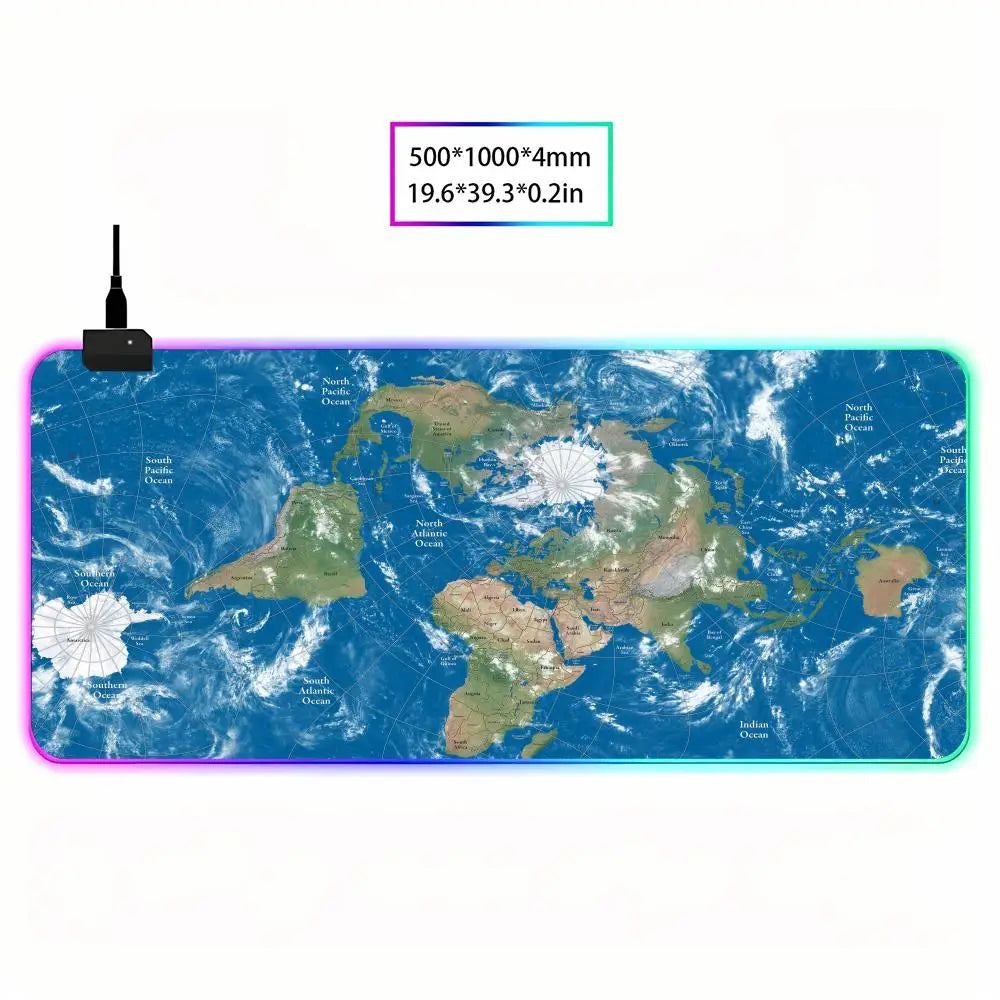 Large World Map Mouse Pad RGB Gaming Mouse Pad HD Gamer Large LED Light XXL MousePads PC Computer pad Non-slip