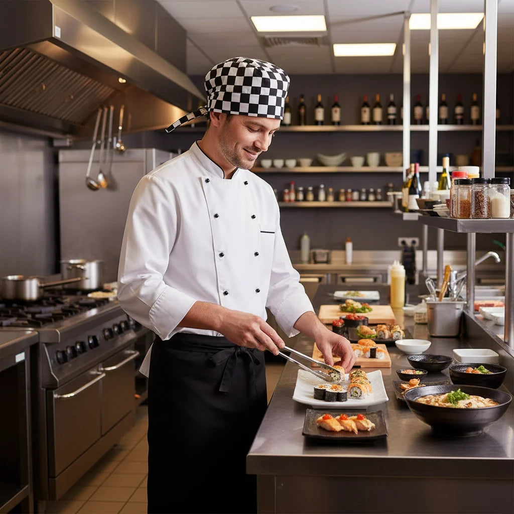 Chef Hat for Men and Women Restaurant Staff Adjustable Tied Band Cooking Cap Breathable Cotton Blend Material for Japanese