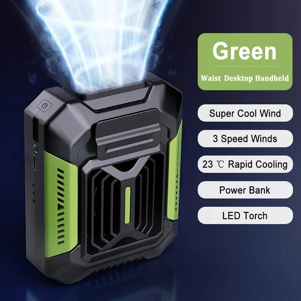 Portable Neck Fan 4000mAh USB Rechargeable Clip with LED Light & Power Bank, 3 Speeds for Outdoor Camping Sports Home Office