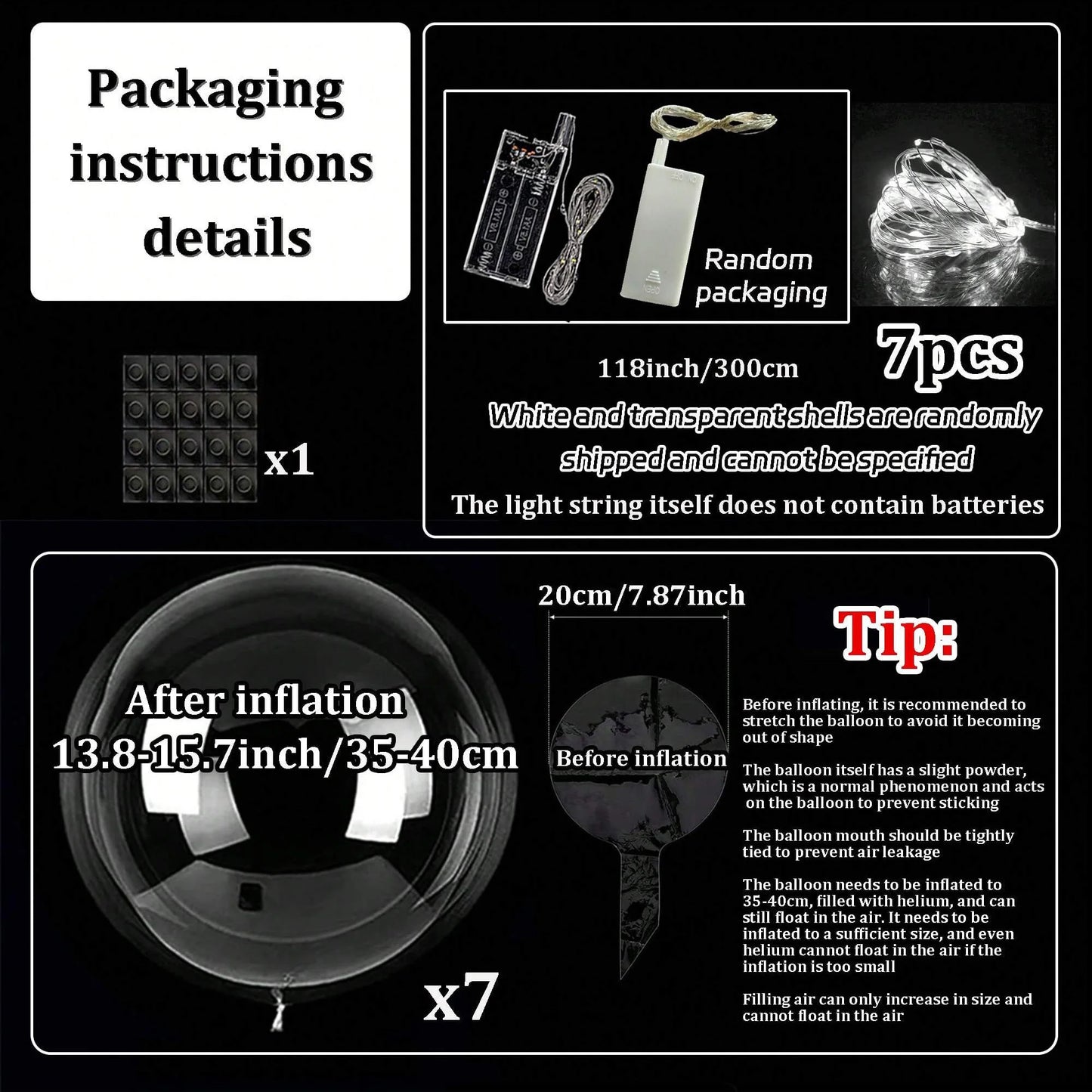 7 Led Luminous Transparent Balloons for Weddings, Birthdays, Bachelor Party (Battery Not Included) Valentine's Day, Anniversary