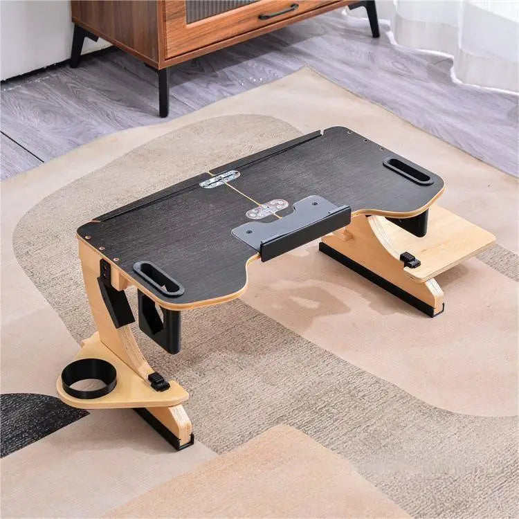 Desktop computer stand, portable and foldable stand, multi-functional reclining desk, made of wood, 360° adjustable laptop stand