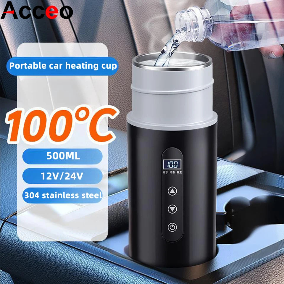 Car Electric Heating Cup 12V/24V Automobile Universal Touch Screen Temperature Regulating Portable Heating Cup