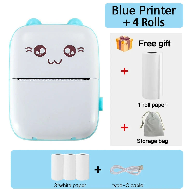 Mini Bluetooth Thermal Printer 200dpi for Labels, Photos, and Memo Printing - Portable with USB Cable
