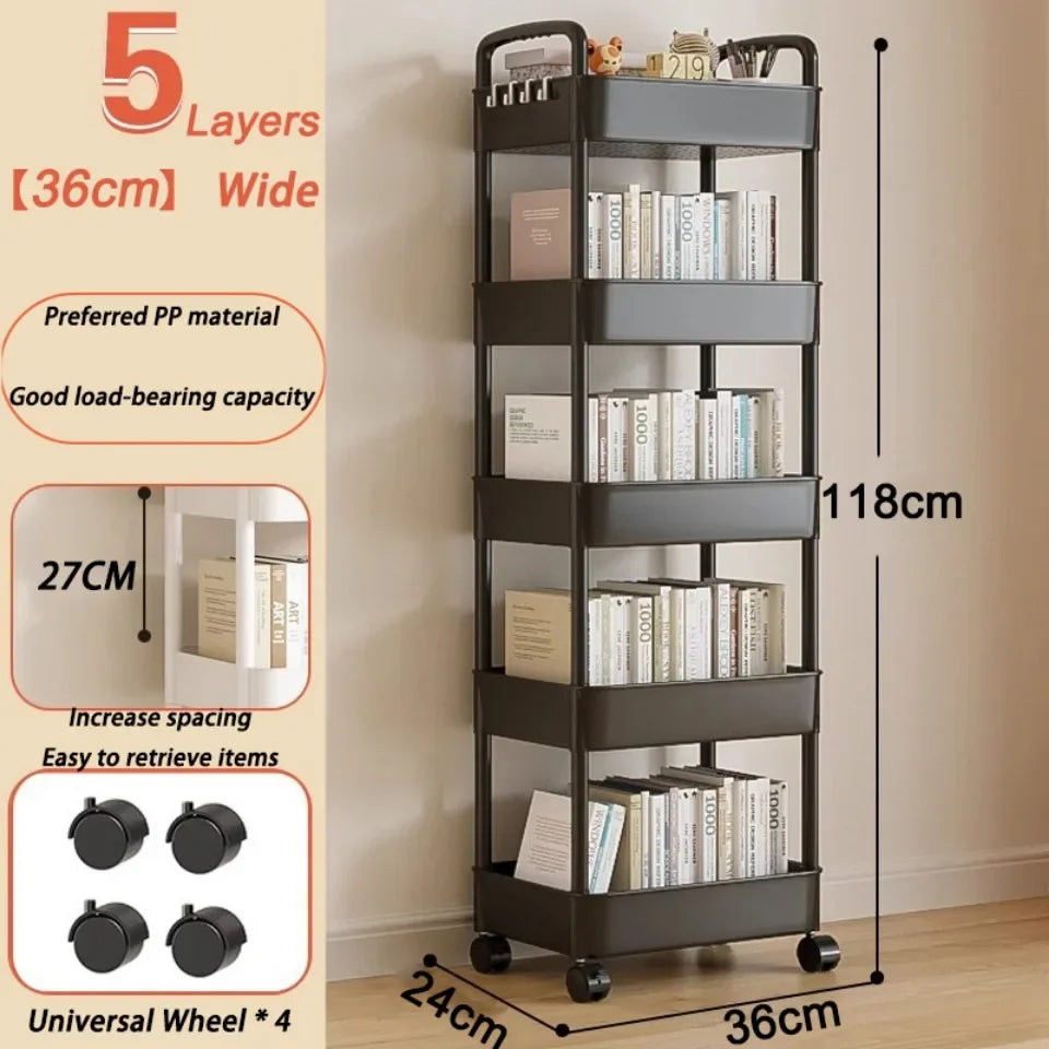 Kitchen Storage Trolley Mobile Bathroom Gap Shelf Rotatable Toys Shelves Snacks Organizer Rack Large Capacity Bookshelf Cart